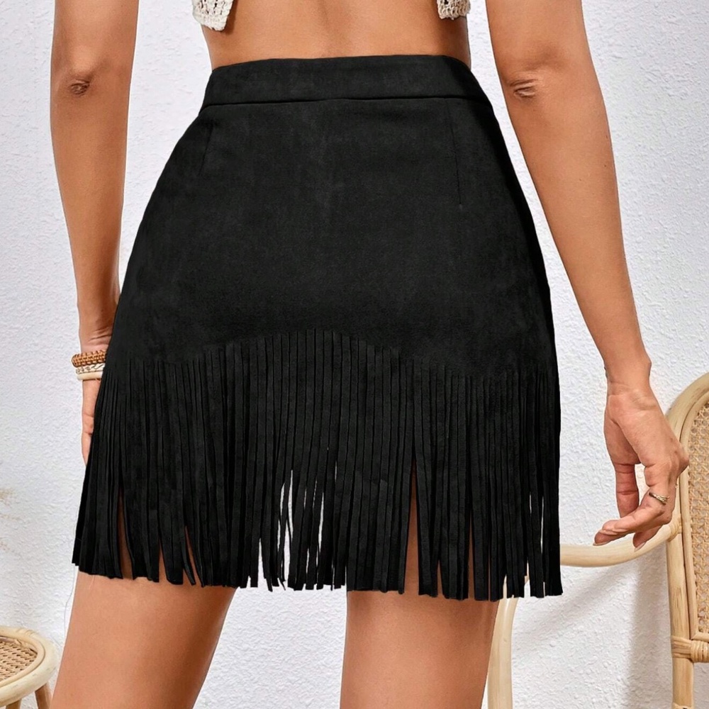 BellanBlue Brown Fringed Mini Skirt Night Out - Picture 5 of 8